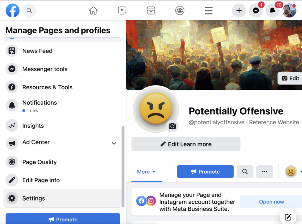 Locate page settings from your Facebook page.