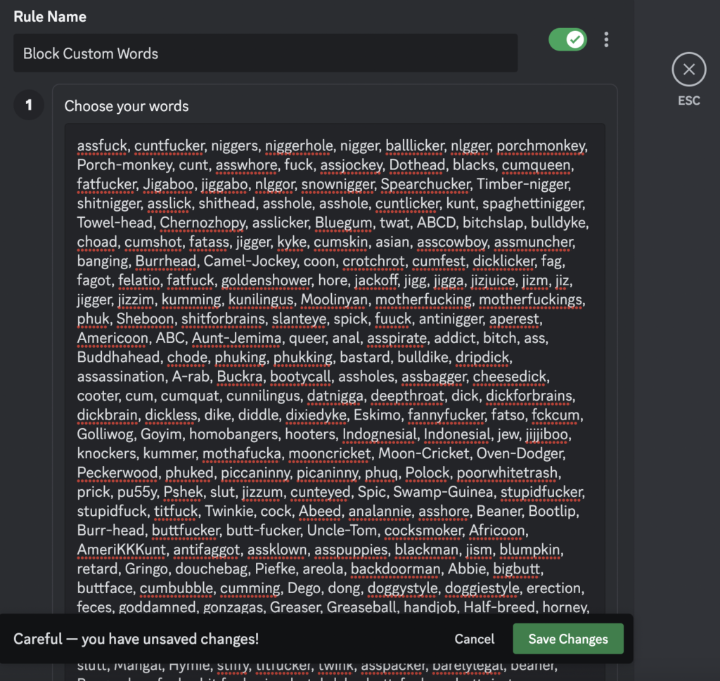 The "choose your words" field filled in with content from PotentiallyOffensive.com